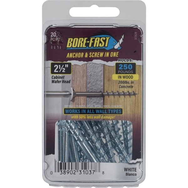 Hillman Borefast 1/4 in. D X 2-1/2 in. L Steel Pan/Wafer Head Screw and Anchor 20 pk 377628 - main